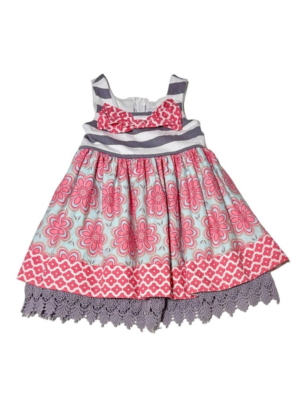 Counting Daisies Fit & Flare Belted Stripe Floral Sleeveless Dress Size 3T
